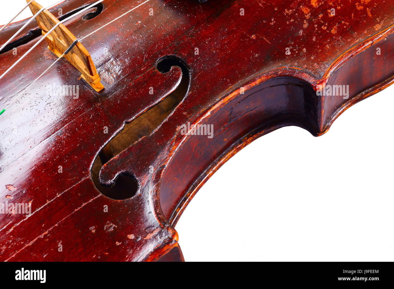 one violin image .old brown stringed wooden instrument close up view ...