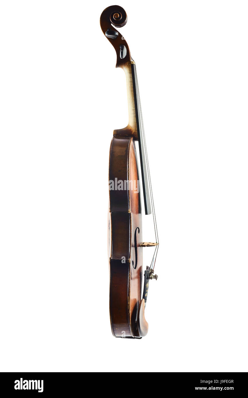 one violin image .old brown stringed wooden instrument isolated on the