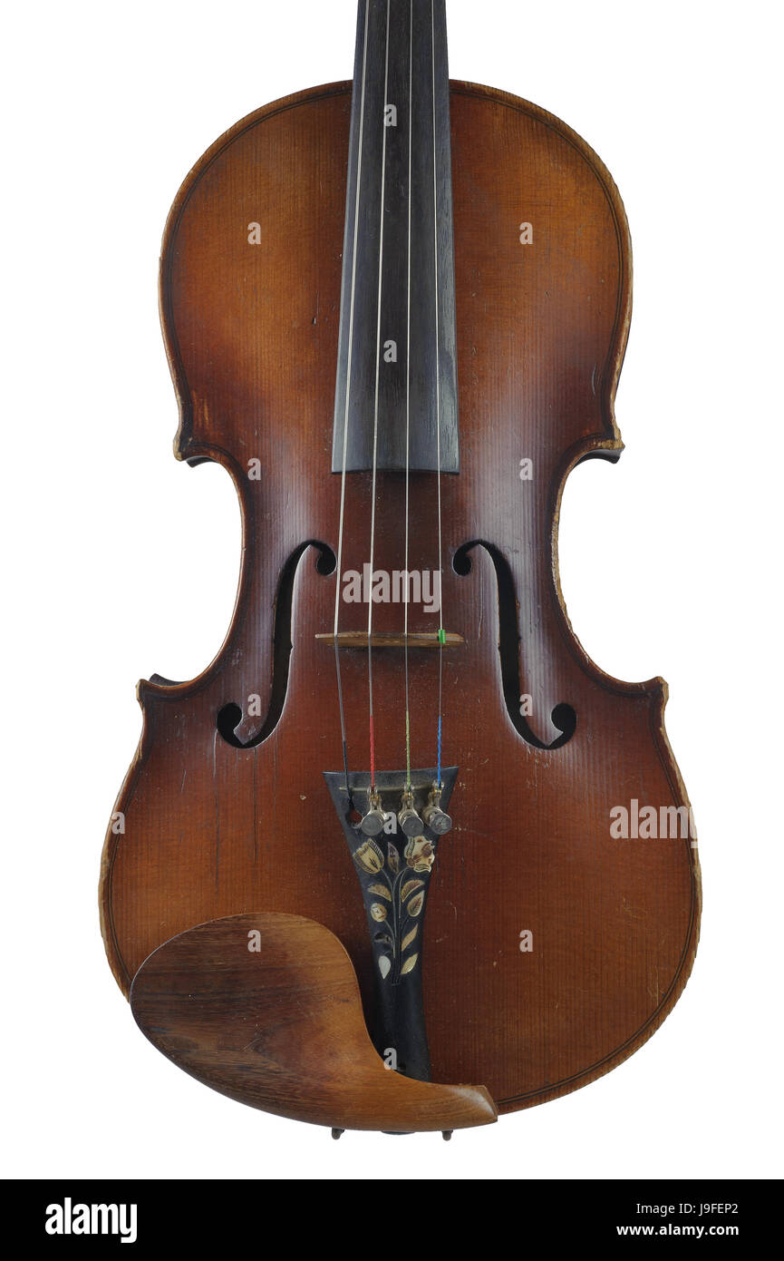 one violin image .old brown stringed wooden instrument isolated on the ...