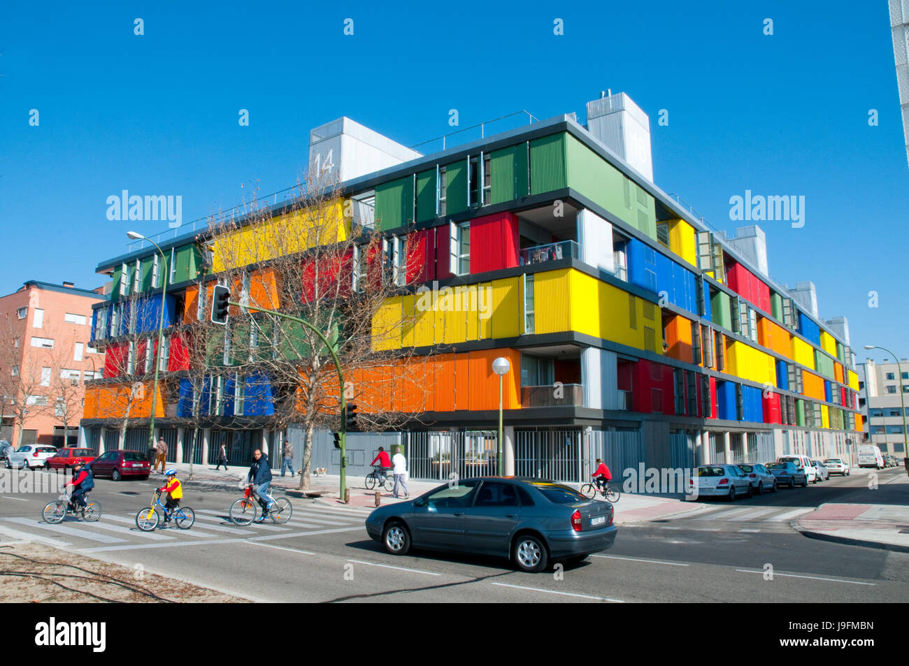 Contenedores building. PAU Carabanchel, Avenida de la Peseta, Madrid, Spain. Stock Photo