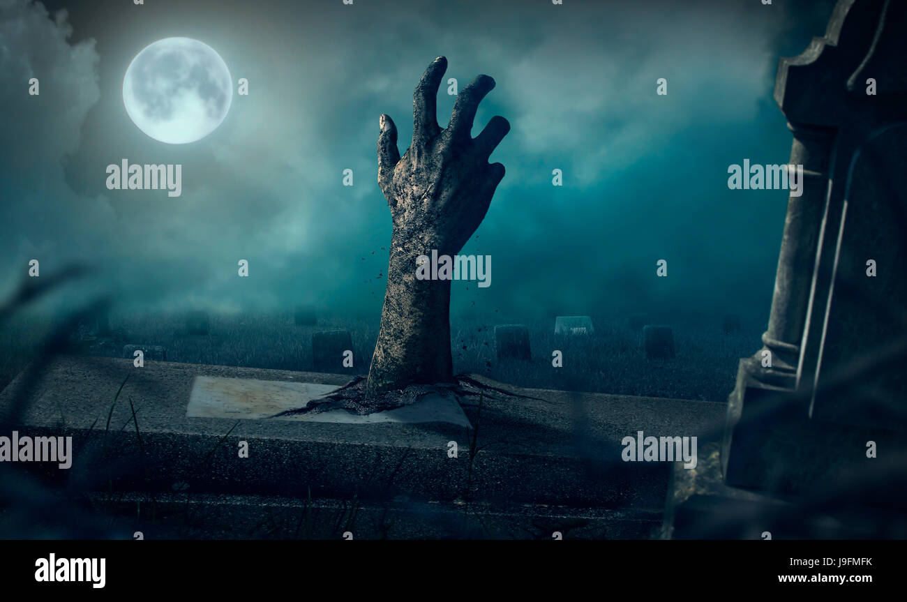 Zombie hands rising in dark Halloween night Stock Photo Alamy