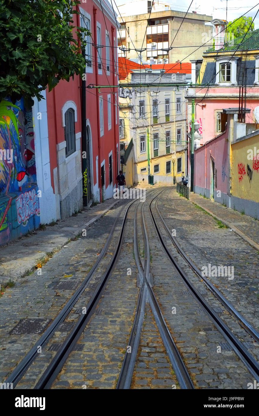 Funicular Tram Covered with Graffiti Lisbon Portugal Stock Photo