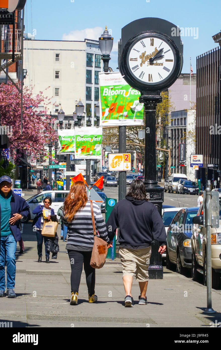 Portland downtown street view PORTLAND OREGON APRIL 16, 2017