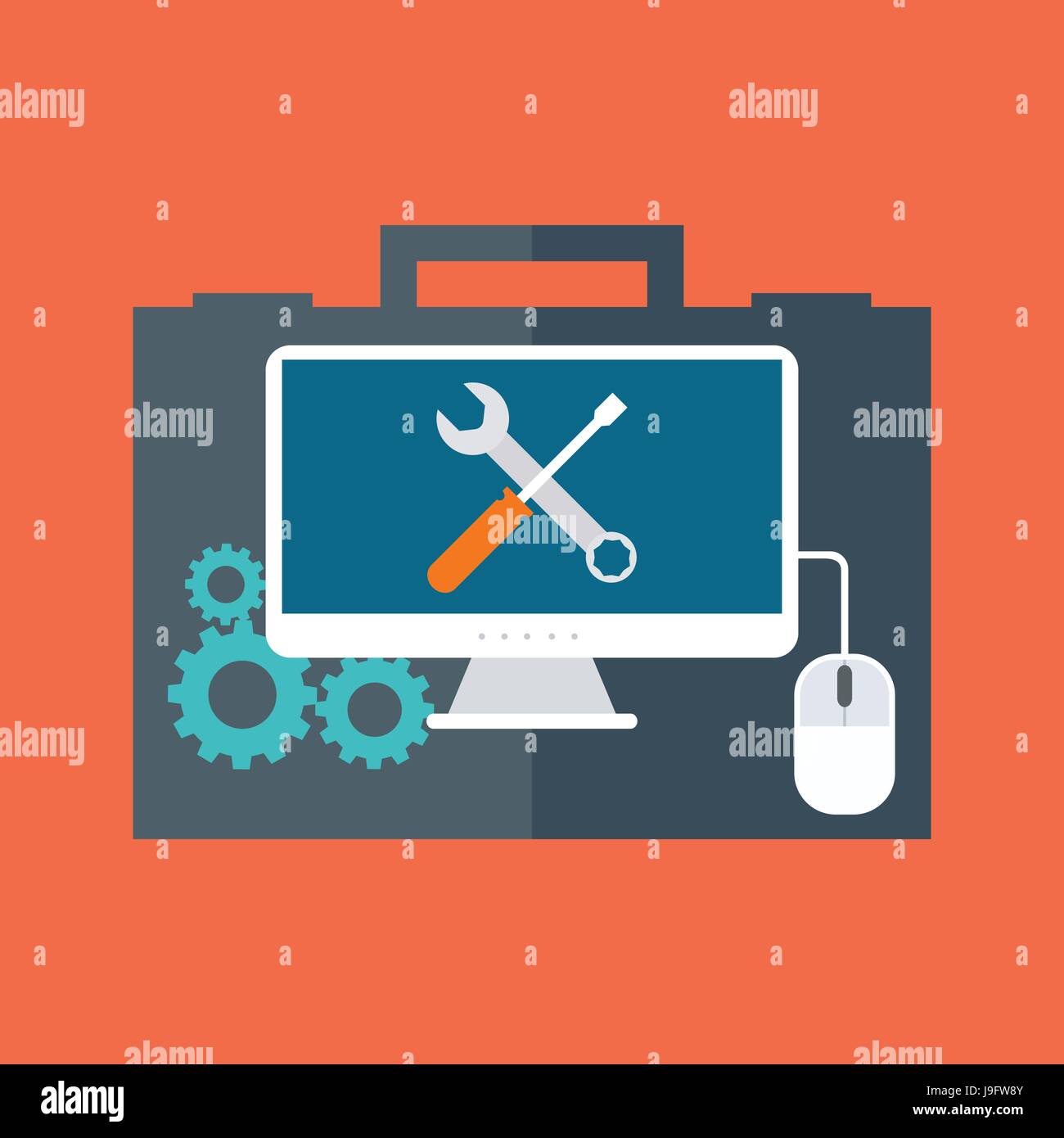 Computer service concept. Flat design. Isolated on color background ...