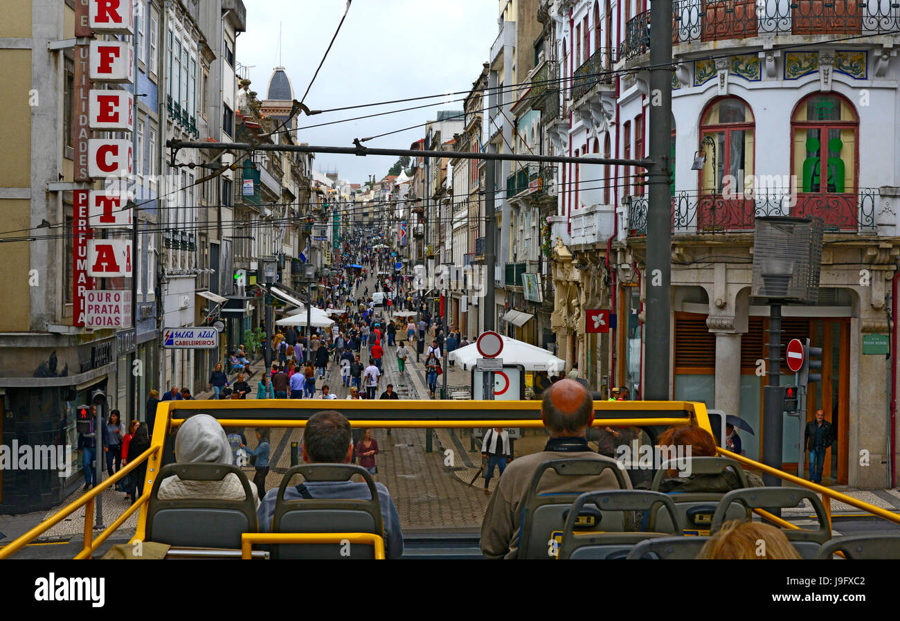 View of streets from Hop On Hop Off Sightseeing Bus Lisbon Portugal Lisboa Stock Photo