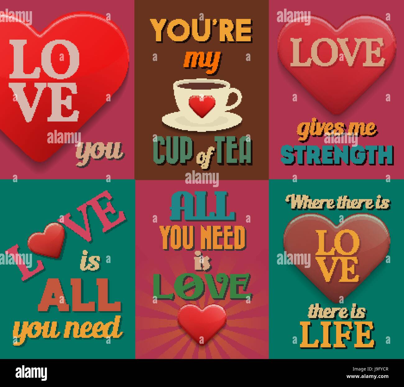 Unusual inspirational love posters. Set 1. Vector illustration Stock