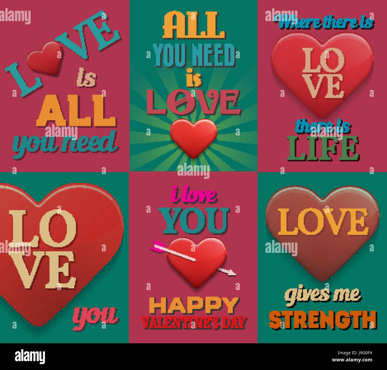 Unusual inspirational love posters. Set 2. Vector illustration Stock