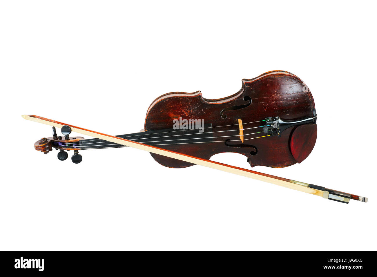 one violin image .old brown stringed wooden instrument isolated on the ...