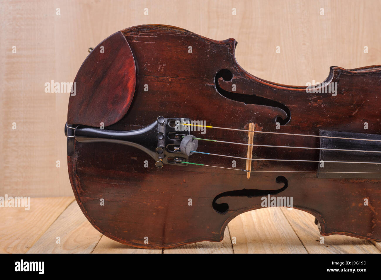 one violin image .old brown stringed wooden instrument isolated on the ...