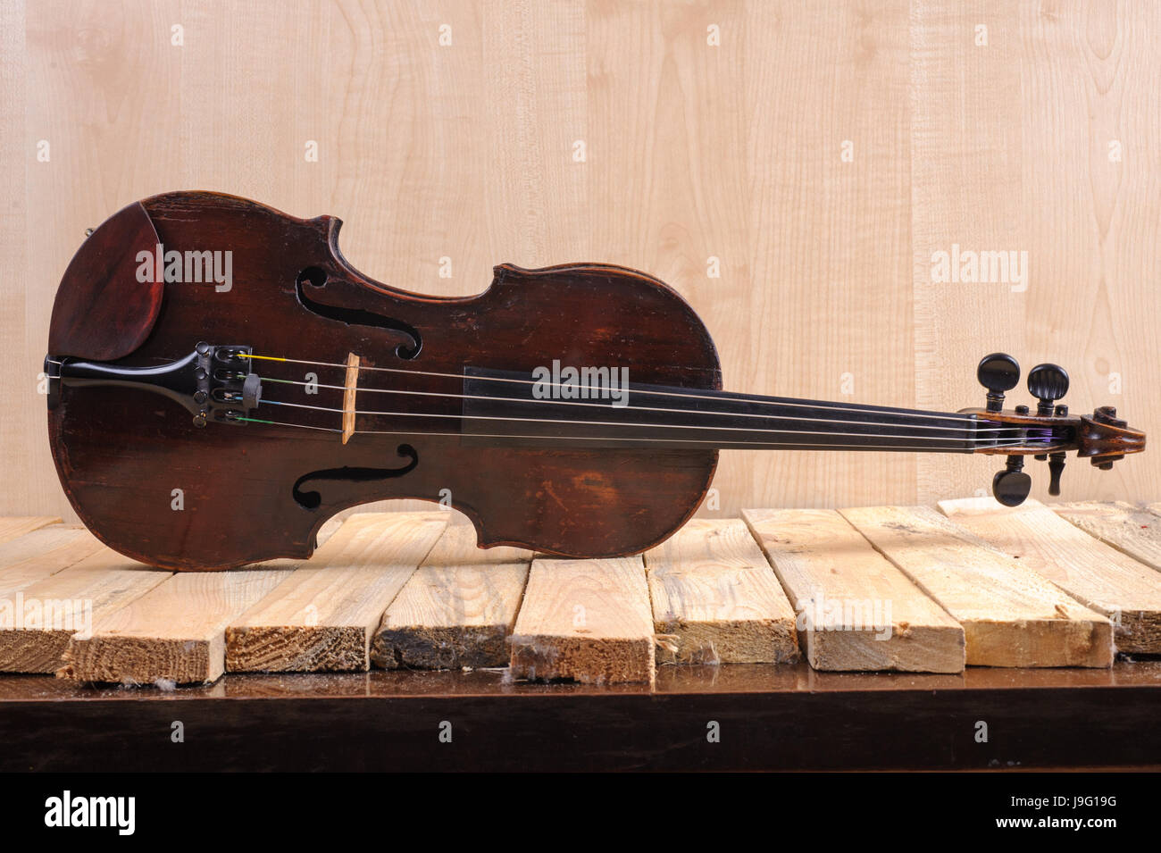one violin image .old brown stringed wooden instrument isolated on the ...