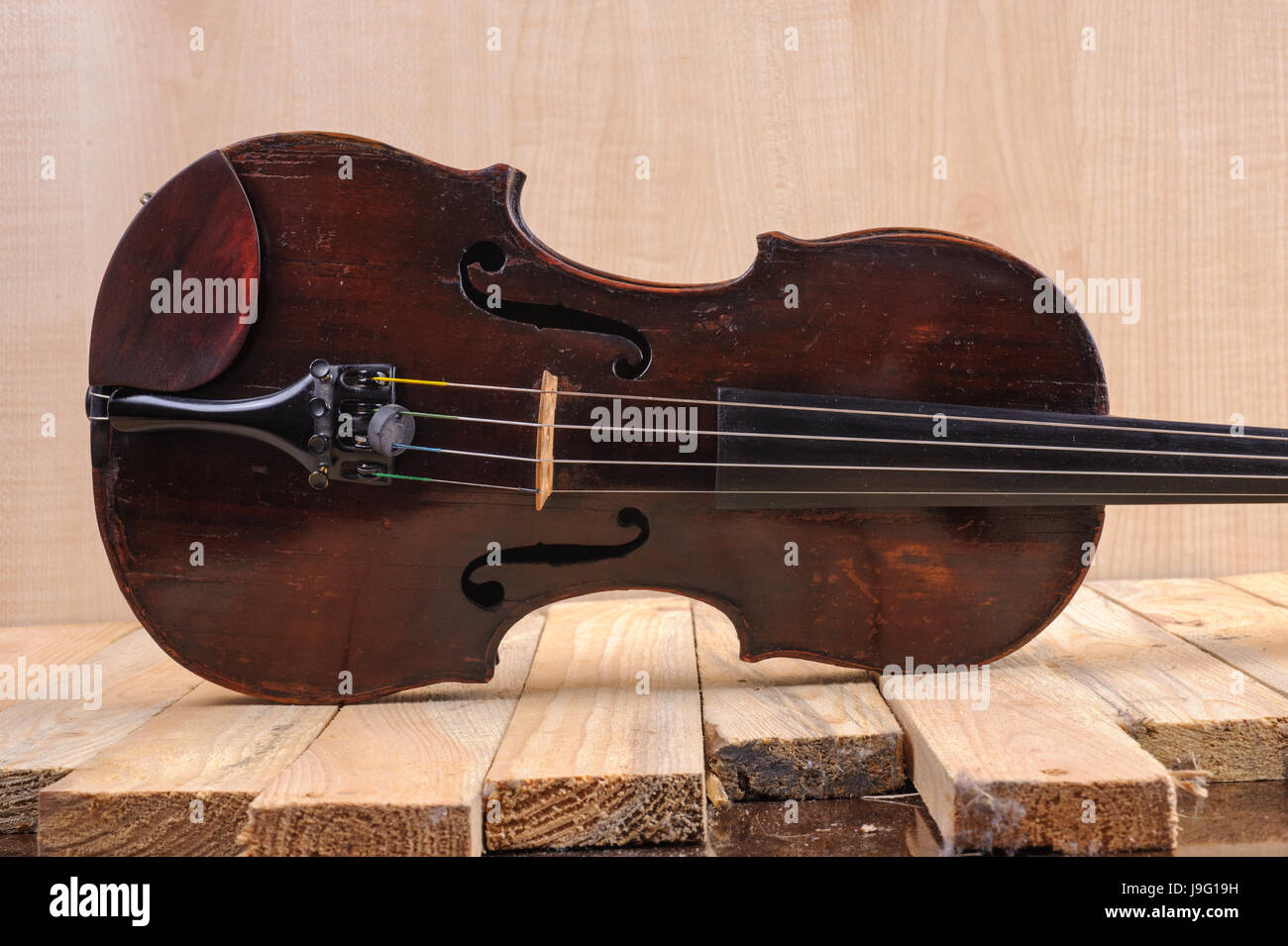 one violin image .old brown stringed wooden instrument isolated on the ...