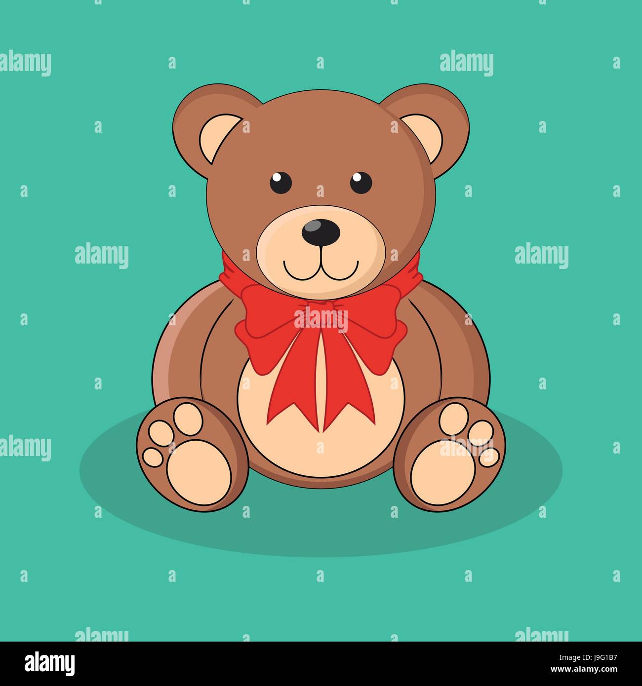 Cute brown teddy bear toy with red bow. Vector illustration Stock ...