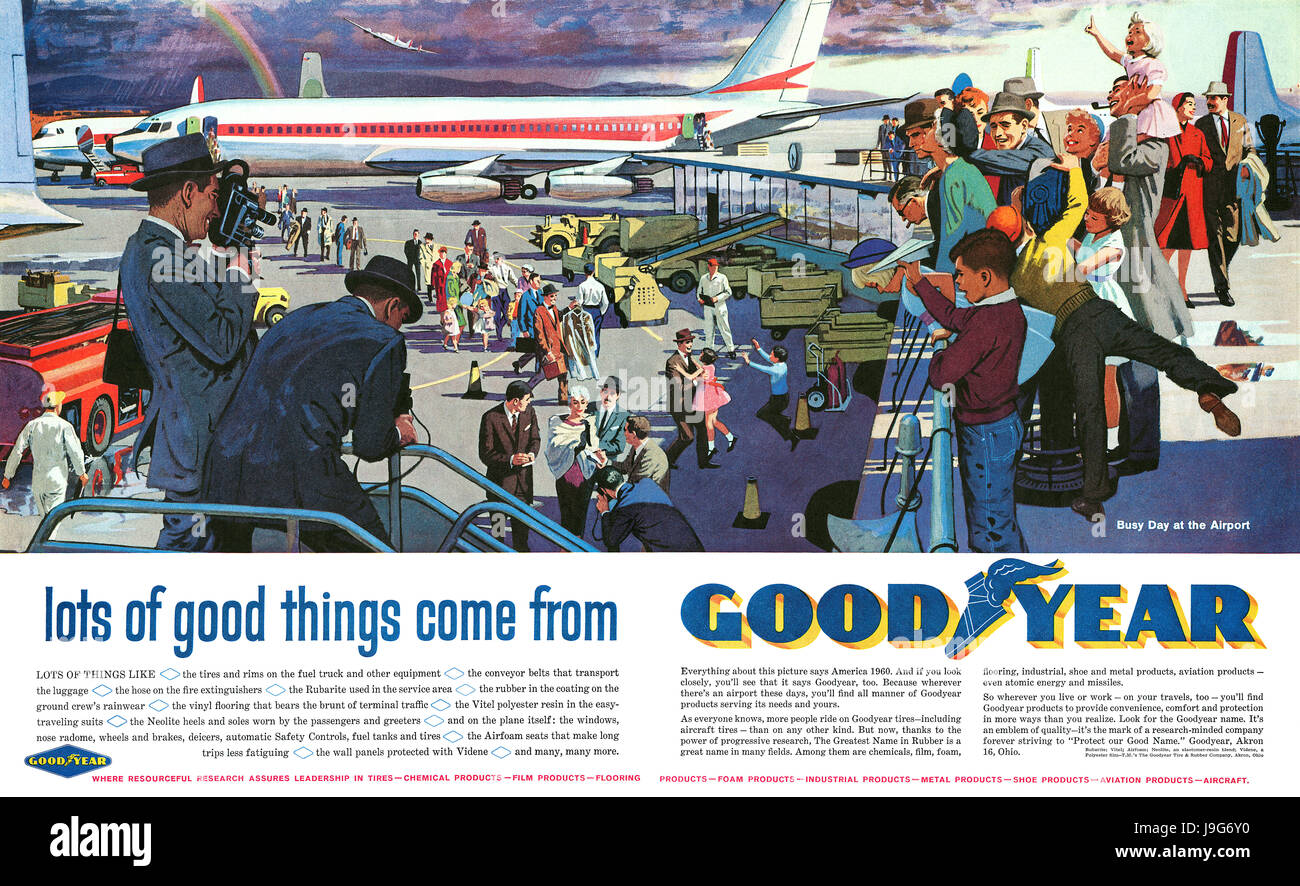 1960 U.S. advertisement for Goodyear aviation products. Stock Photo