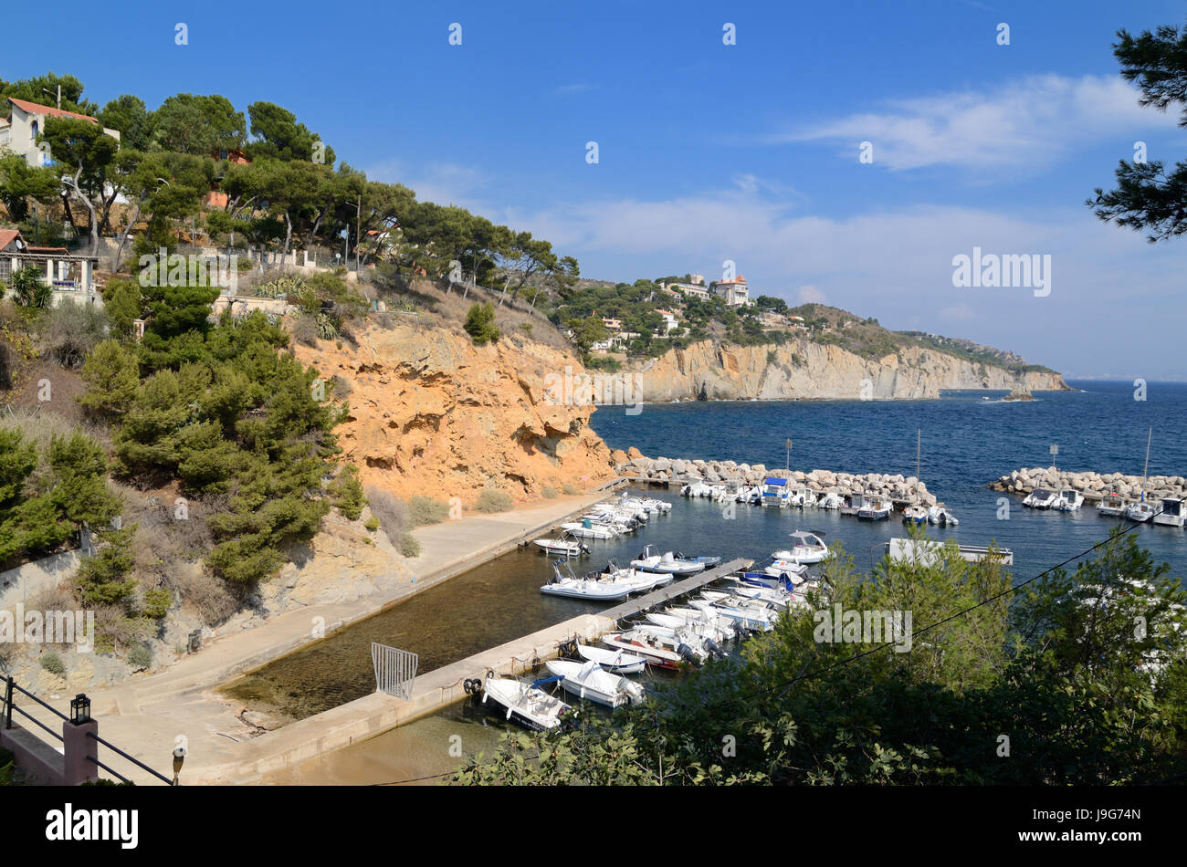 Port & Calanque of La Madrague du Gignac at Ensuès-la-Redonne on the Blue Coast west of Marseille Provence France Stock Photo