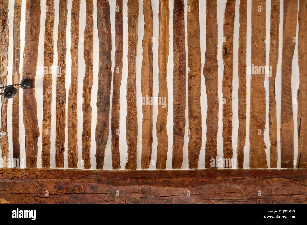 Traditional Provençal Ceiling with Alternating Planks and Plaster Construction (Wattle and Daub) Provence France Stock Photo