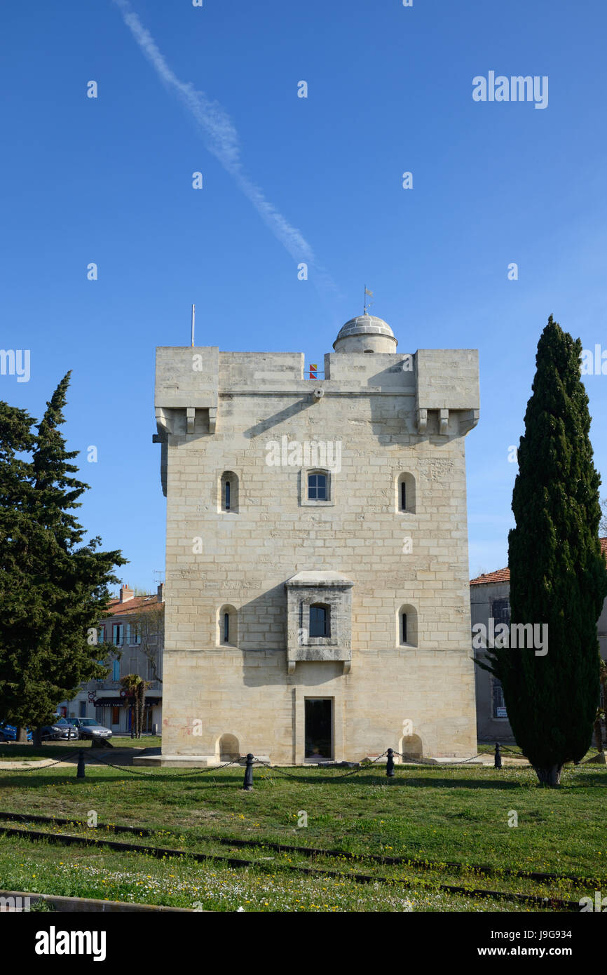 The Medieval Stone Tower or Saint Louis Tower (1737) at Port Saint Louis or Port-Saint-Louis-du-RhôneCamargue Provence France Stock Photo