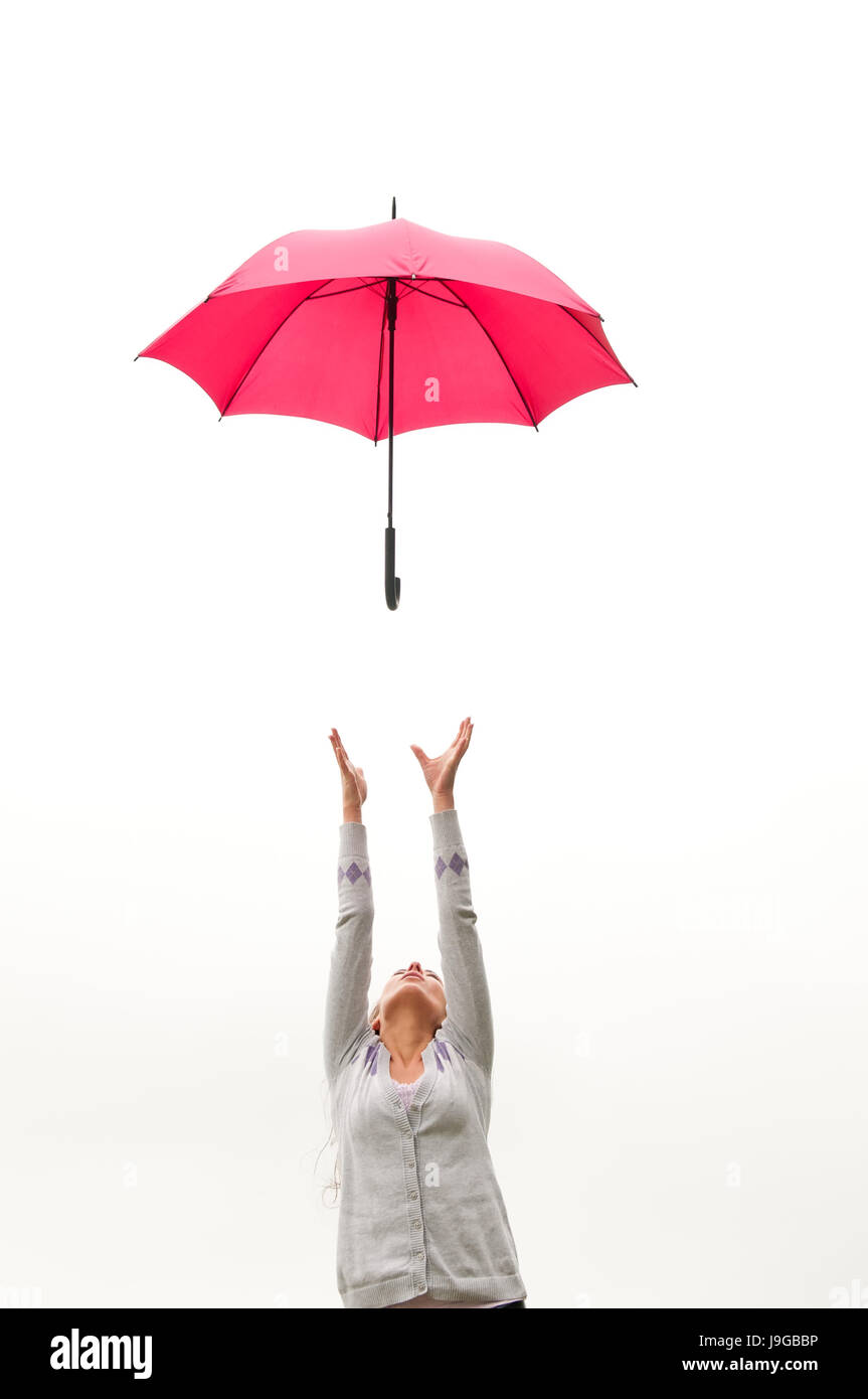 woman, umbrella, windy, catch, young, younger, fly, flies, flys, flying,  storm Stock Photo - Alamy