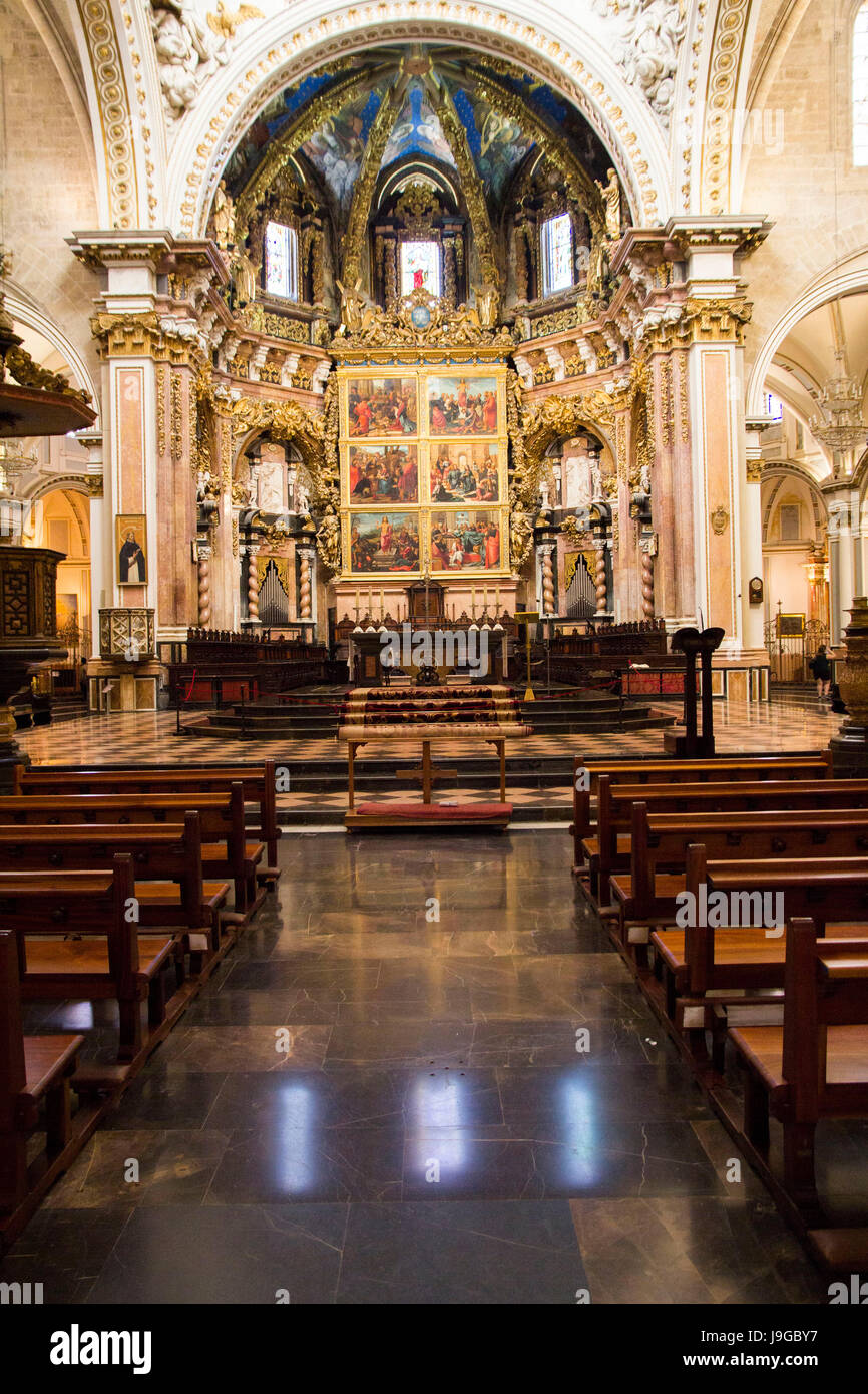The chancel of the Cathedral of Valencia, Valencia, Spain. Stock Photo