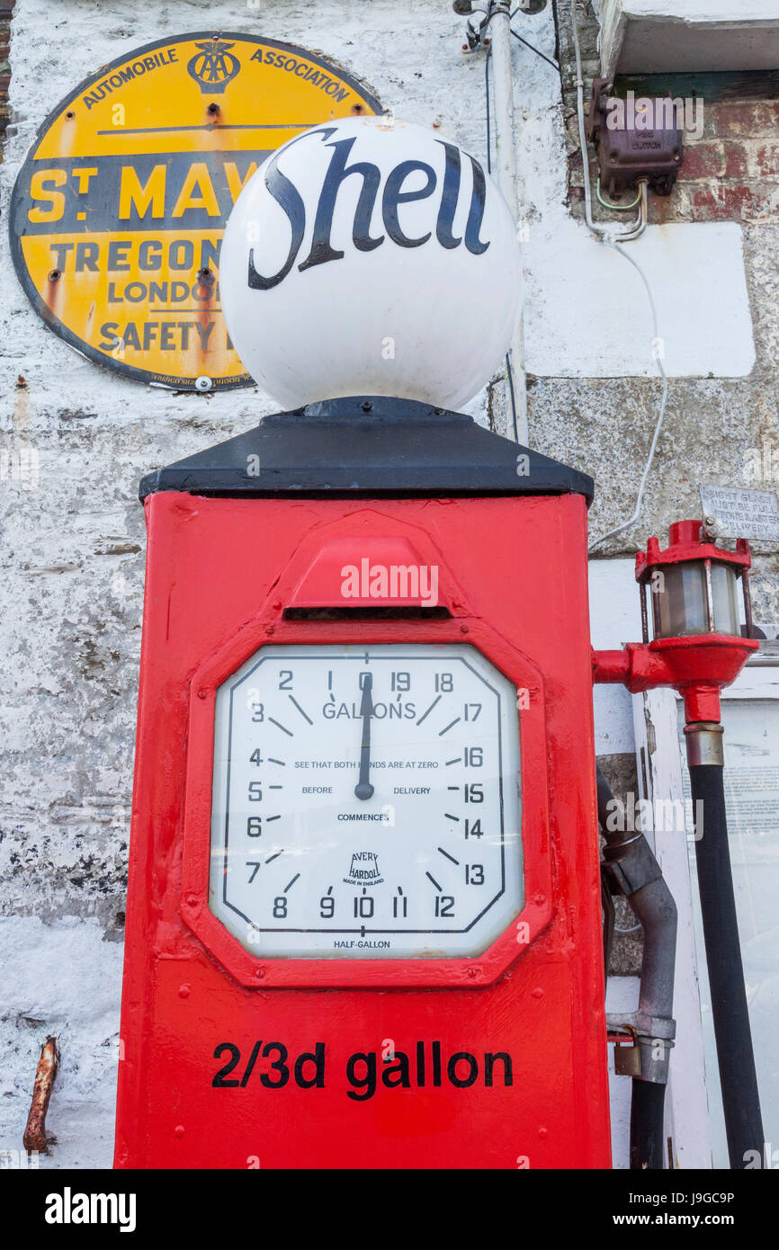 England, Cornwall, St.Mawes, Historical Petrol Pump Stock Photo Alamy