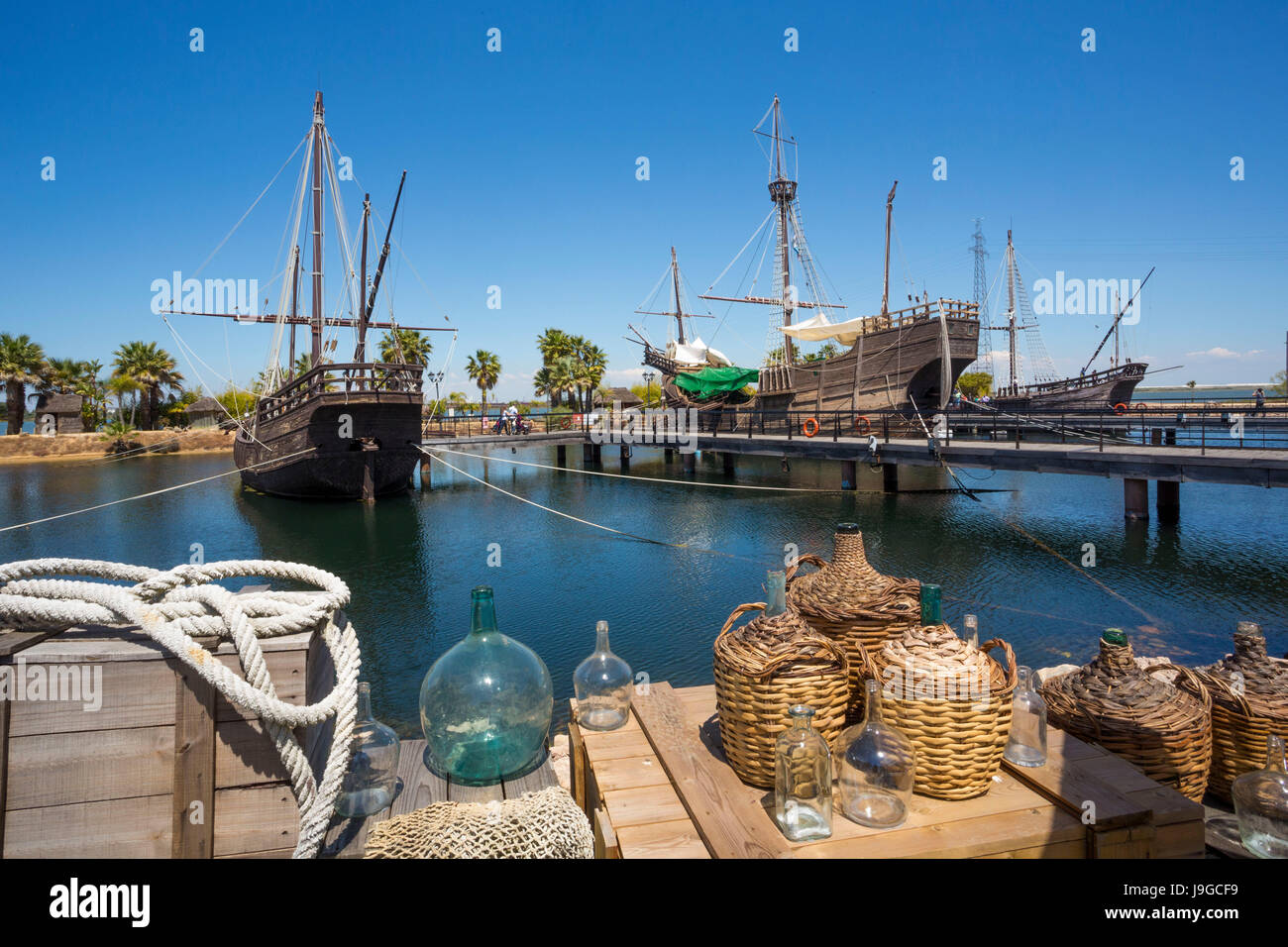 Spain, Andalucia Region, Huelva Province, Palos de la Frontera City, La Rabida, The Three Caravels wharf, Stock Photo
