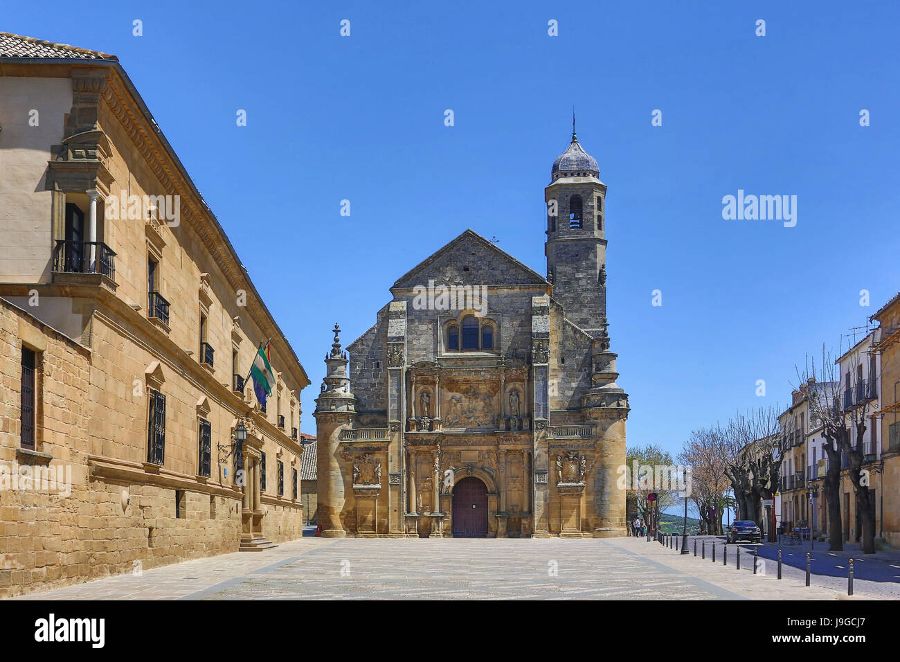 Spain, Andalucia Region, Jaen Province, Ubeda City, Vazquez de Molina Square, Holy Church of the Savior, Iglesia del Salvador, Stock Photo