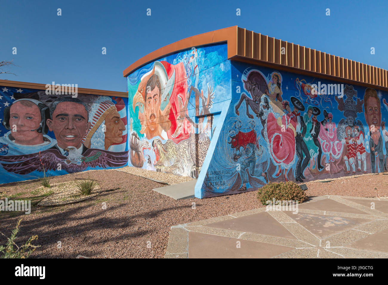 El Paso, Texas - Nuestra Herencia (Our Heritage), a painting at the Chamizal National Memorial Cultural Center by Carlos Flores. Stock Photo
