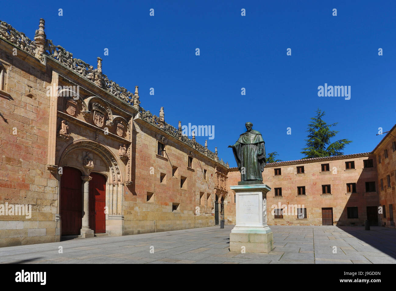 Spain, Castilla Leon Community, Salamanca City, Salamanca University, Luis de leon Monument, Stock Photo
