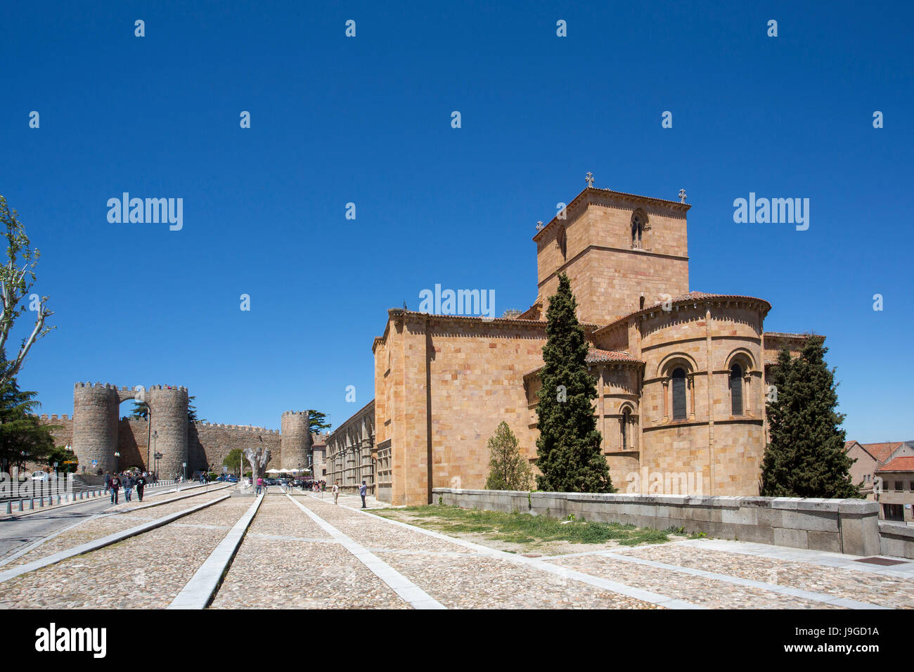 Spain, Castilla Leon Community, Avila City, San Vicente Basilica and city walls, Stock Photo