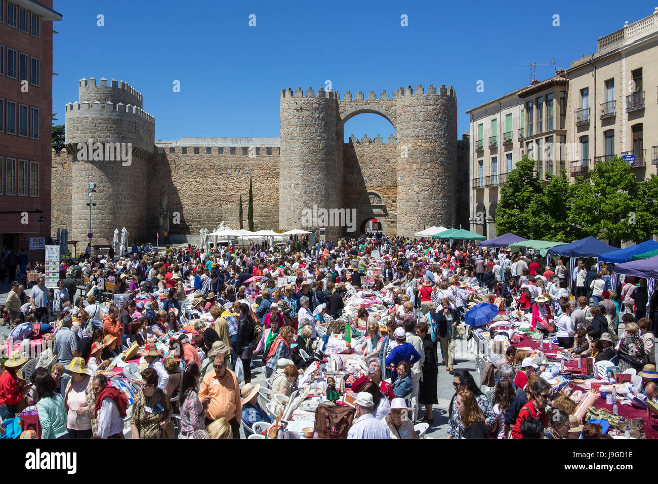 Spain, Castilla Leon Community, Avila City, Alcazar Gate, Lace contest, Stock Photo