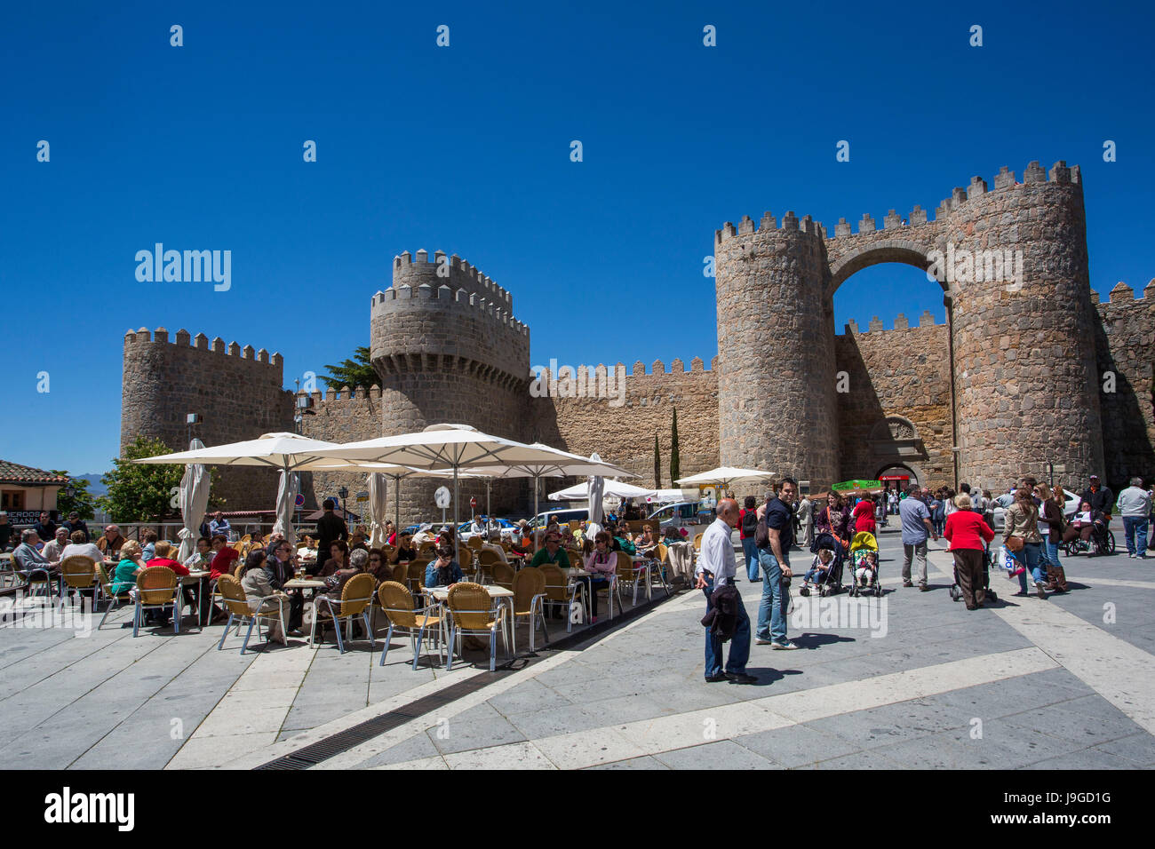 Spain, Castilla Leon Community, Avila City, Walls of Avila, Alcazar Gate, Stock Photo