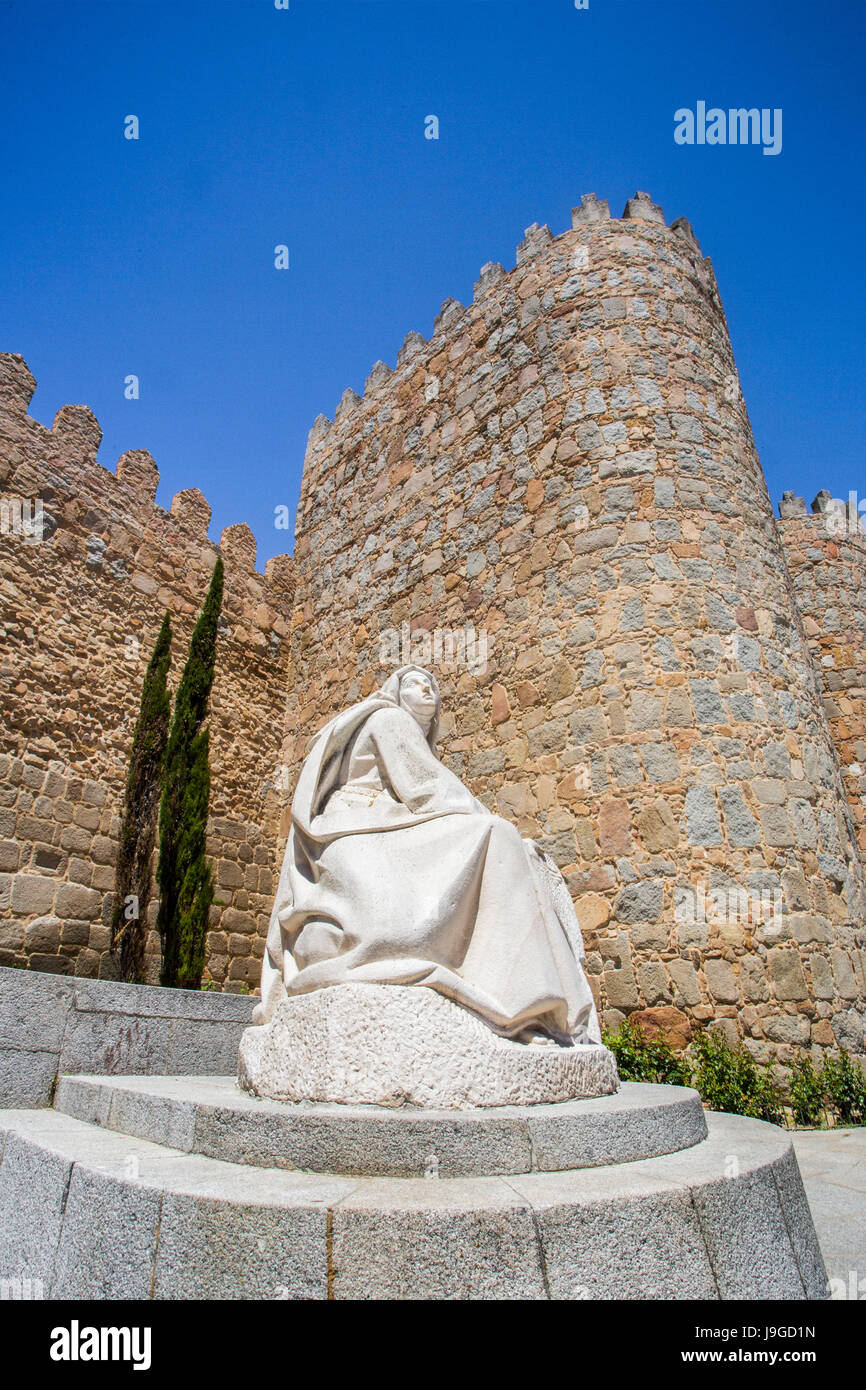 Spain, Castilla Leon Community, Avila City, Santa Teresa de Avila Monument at Avila city walls, Stock Photo
