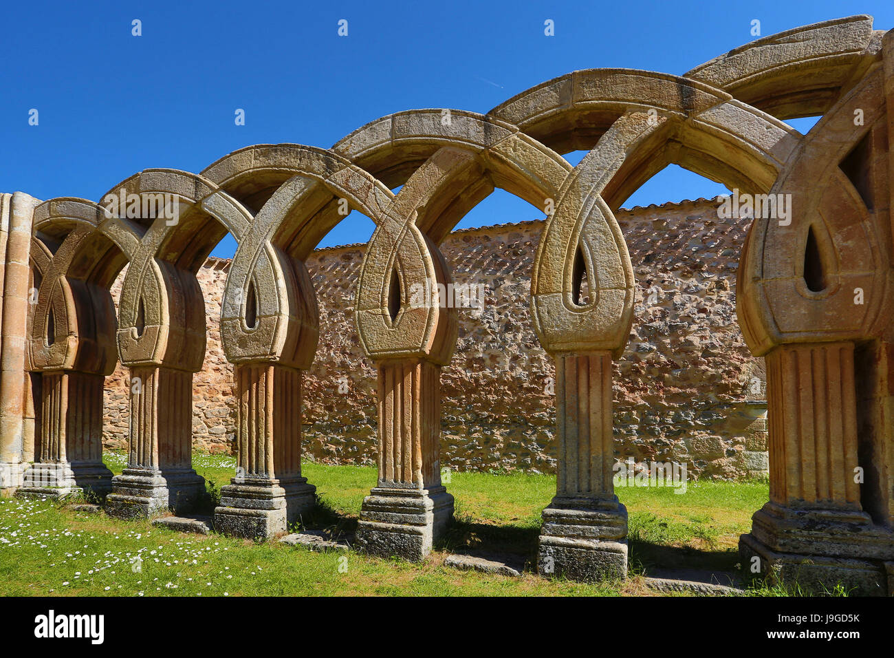 Spain, Castilla Leon Community, Soria City, San Juan de Duero Monastery, Romanic Cloister, Stock Photo