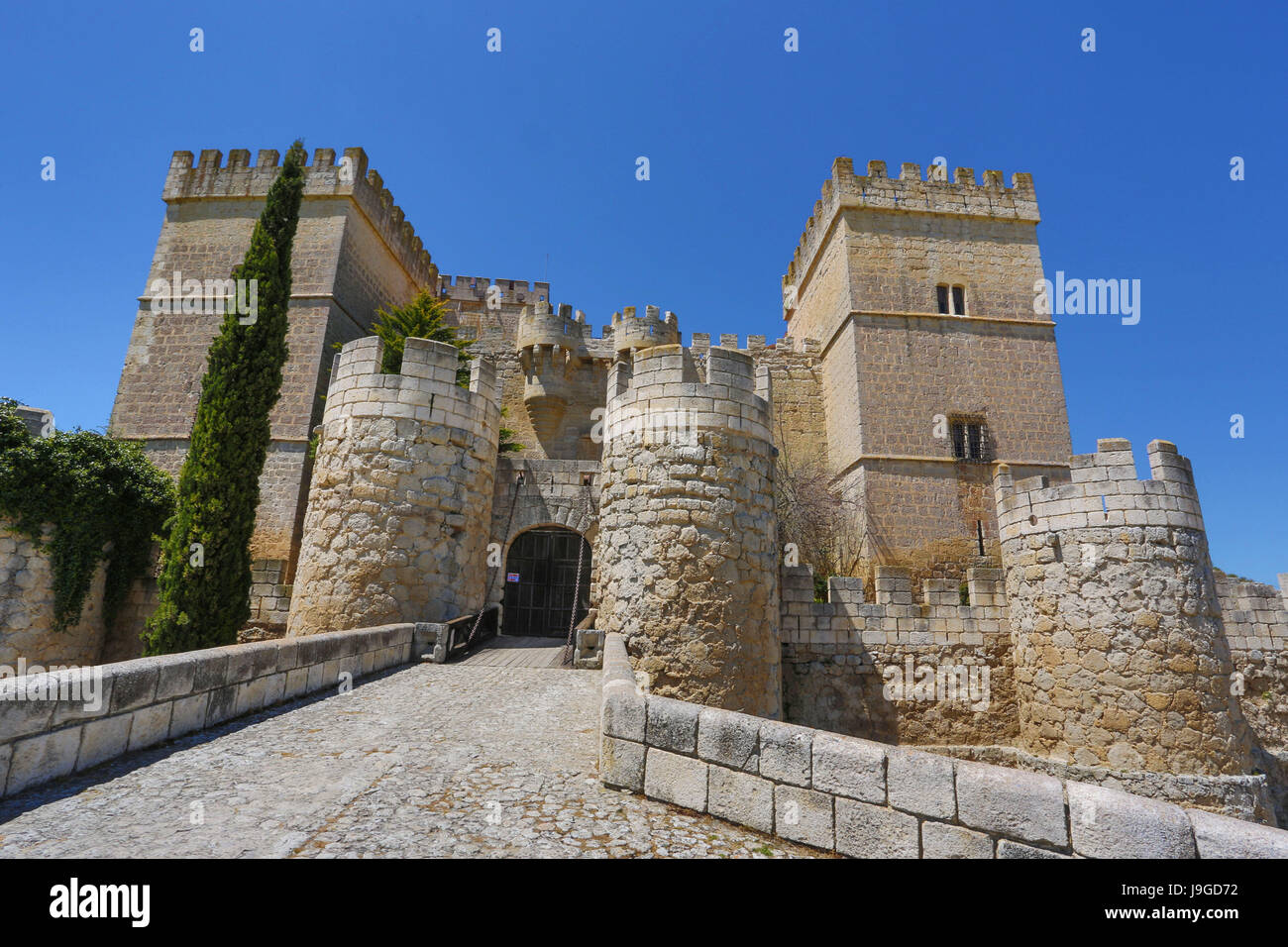 Spain, Castilla Leon Community, Palencia Province, Ampudia City, Ampudia Castle, Stock Photo