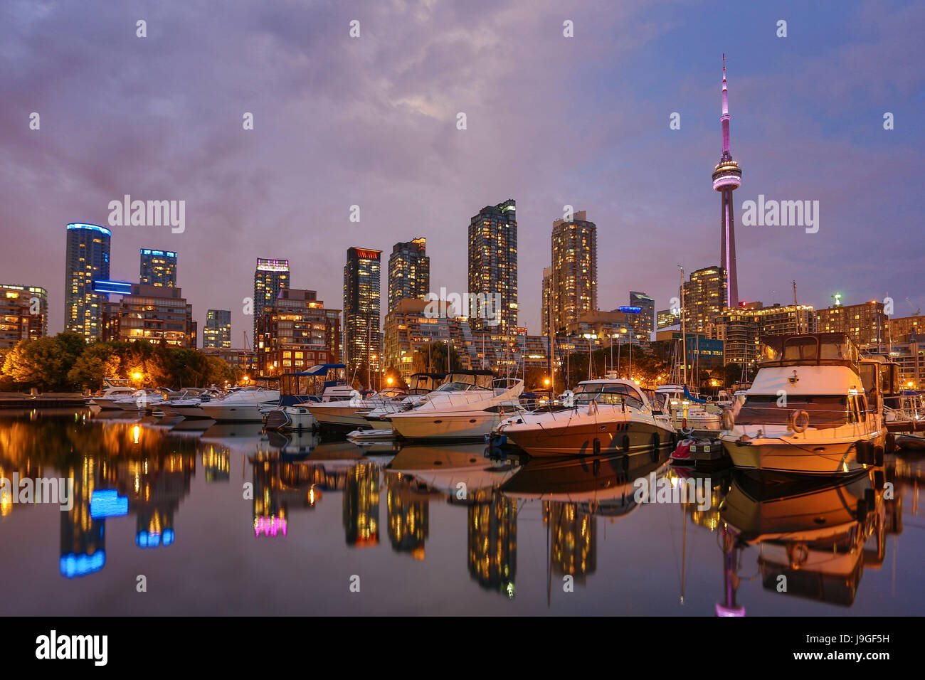 Canada, Ontario, Toronto City Skyline, Marina Quay and CN Tower Stock Photo