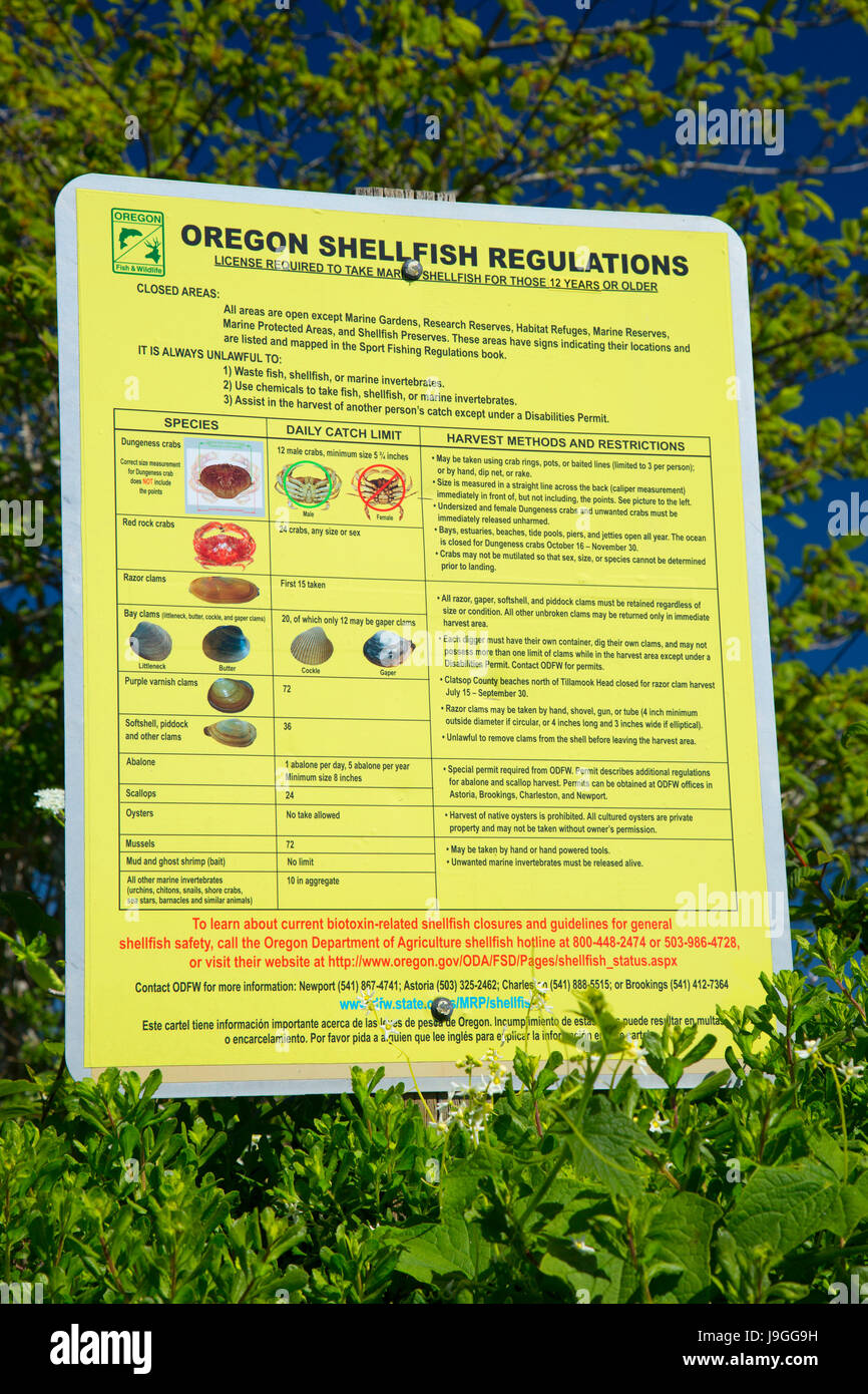 Shellfish Harvest board along Yaquina Bay, Lincoln County, Oregon Stock ...