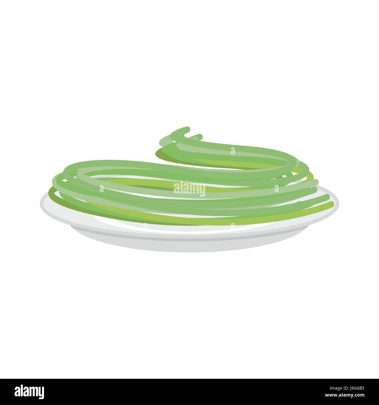 Green Spinach pasta in plate. Spaghetti isolated Stock Vector