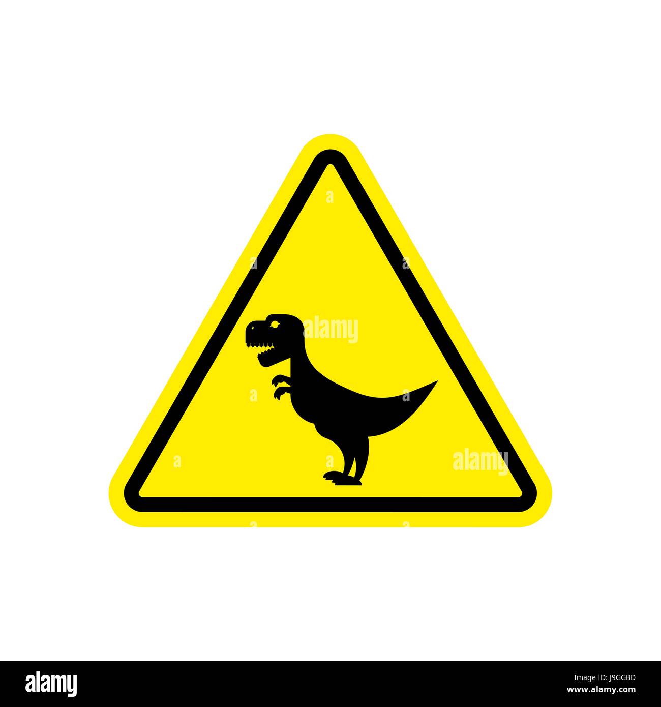 Attention dinosaur. Sign warning of dangerous predator reptile. Danger