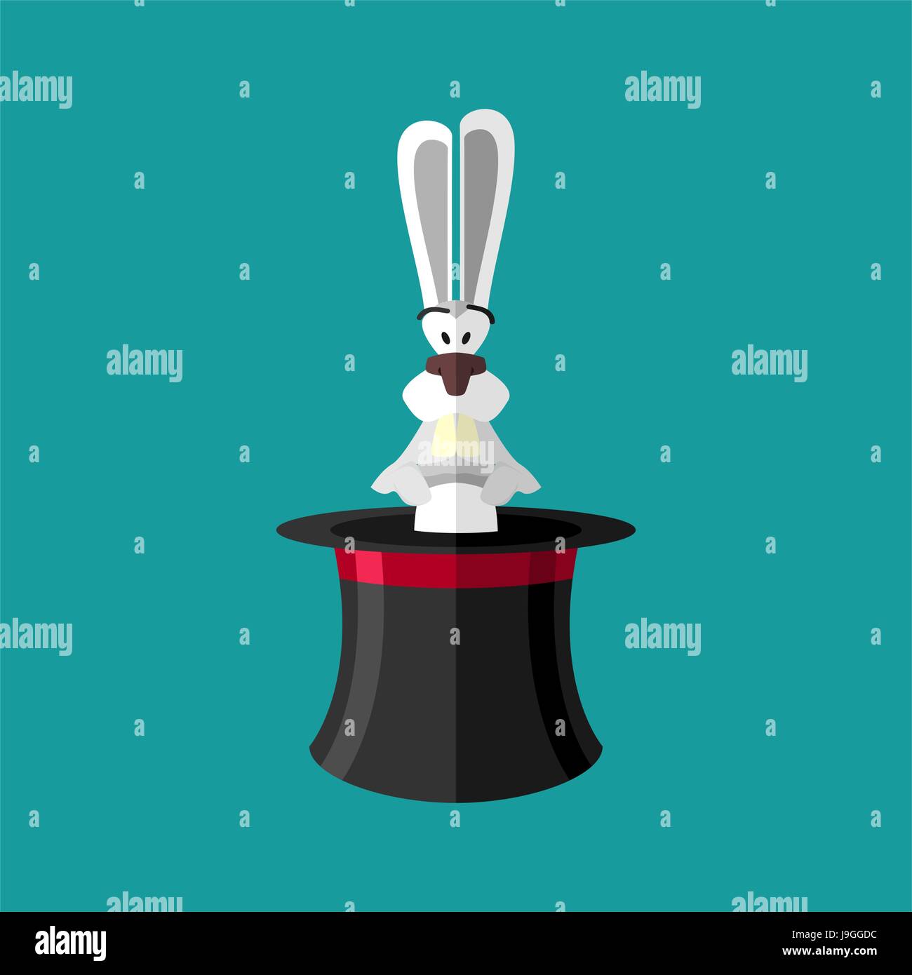Magic trick rabbit in hat. Magical cap and bunny. animal illusionist