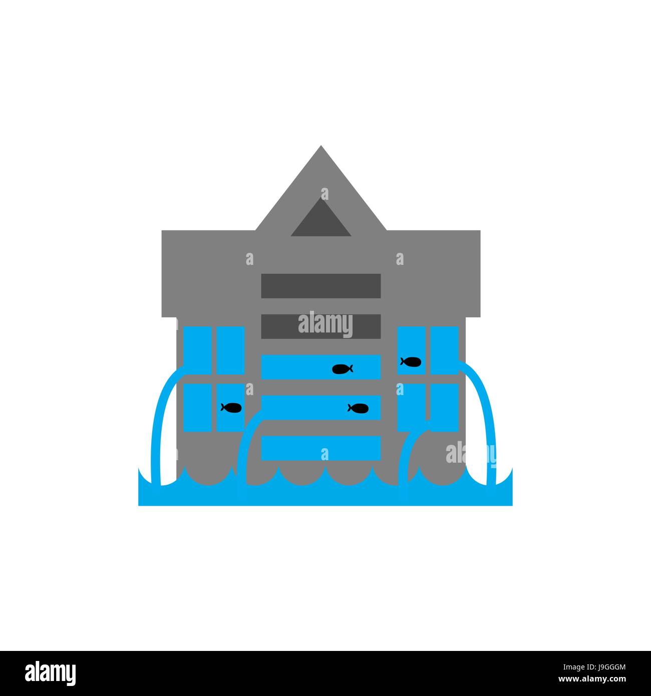 Tsunami Building. Flood house. many of water architecture. Deluge institution. spontaneous disaster. Flooding cataclysm city Stock Vector