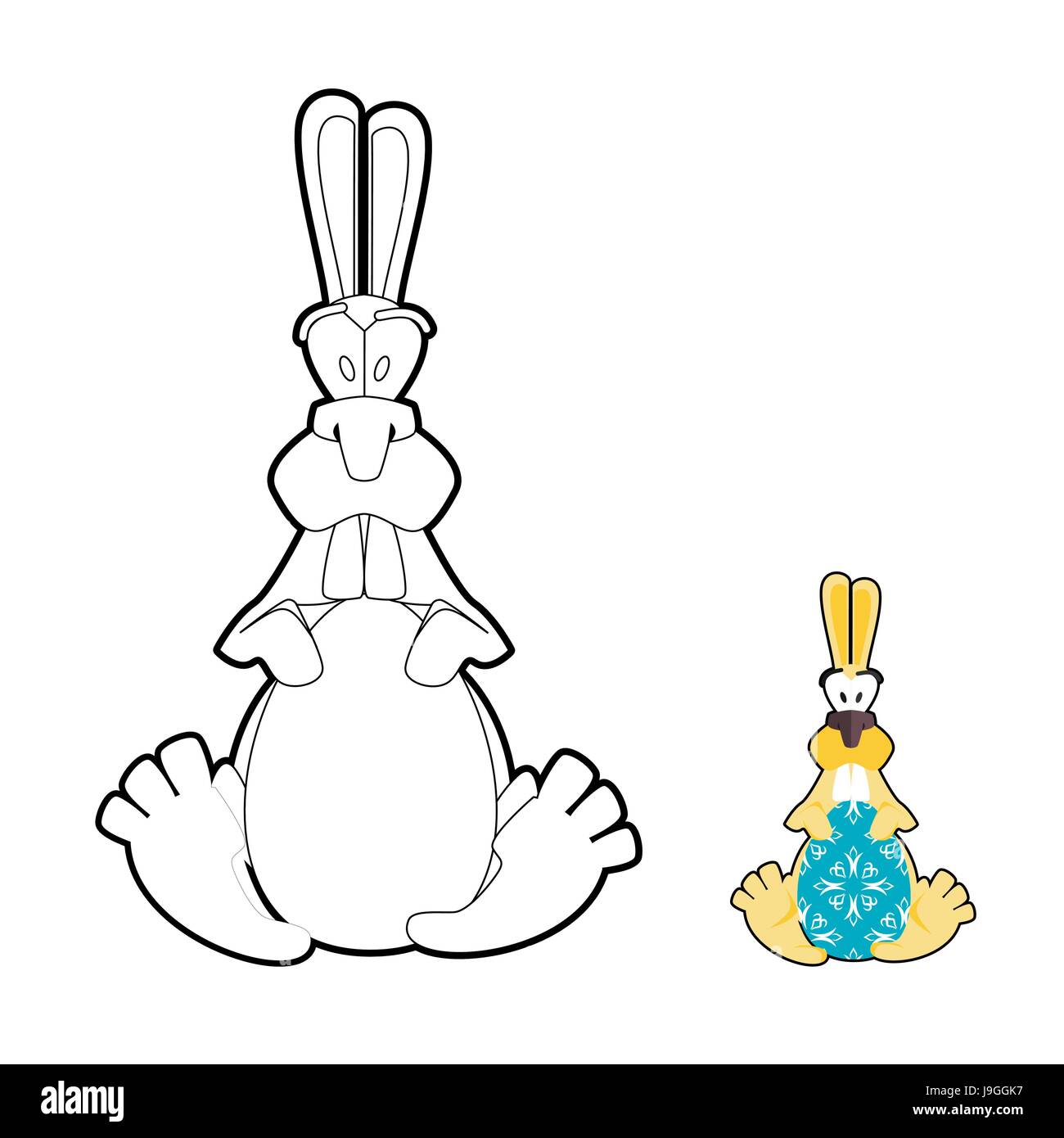 Rabbit and Easter egg coloring book. Traditional Easter Bunny and beautiful multicolored egg. Childrens coloring book for holidays Stock Vector
