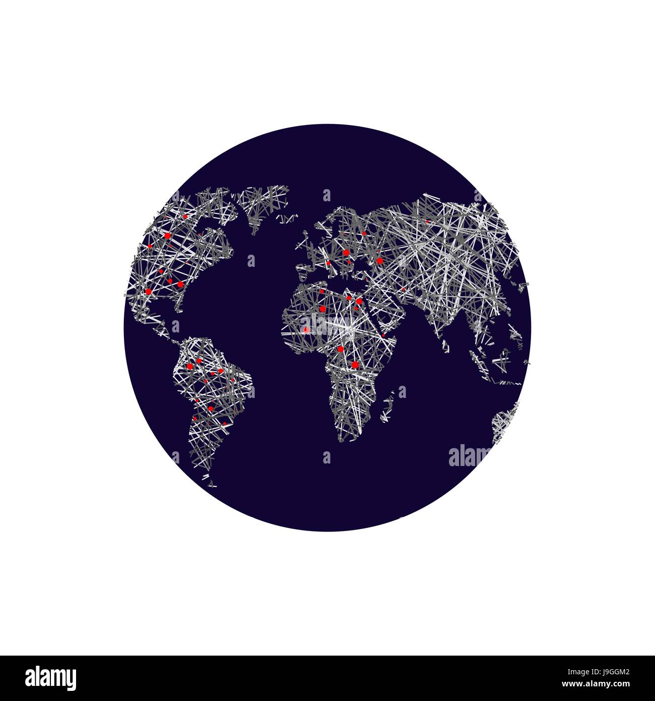 Black earth. Linear world map. Red lights capitals. World Atlas. Means