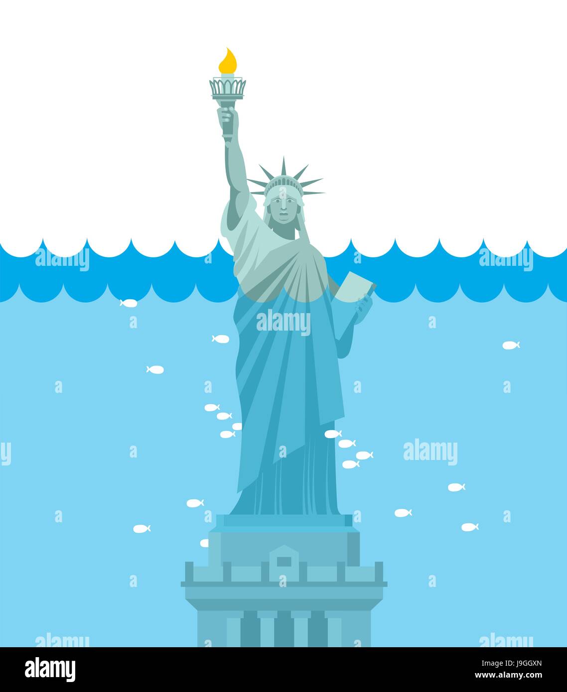 Statue of Liberty flood. USA attraction underwater. American symbol