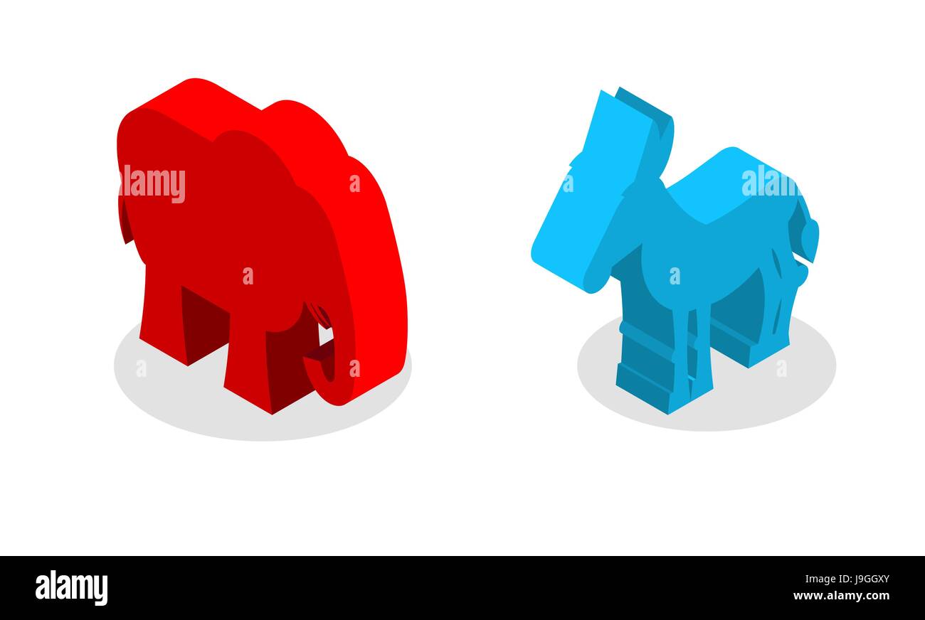 Elephant and Donkey isometrics. Symbols of USA political party ...