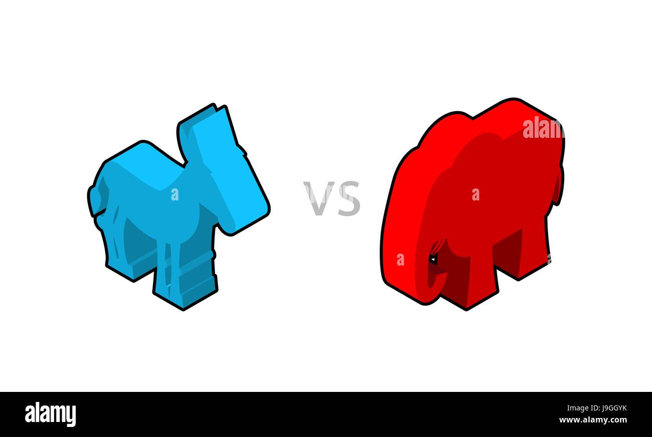 Elephant and Donkey isometrics. Symbols of USA political party ...