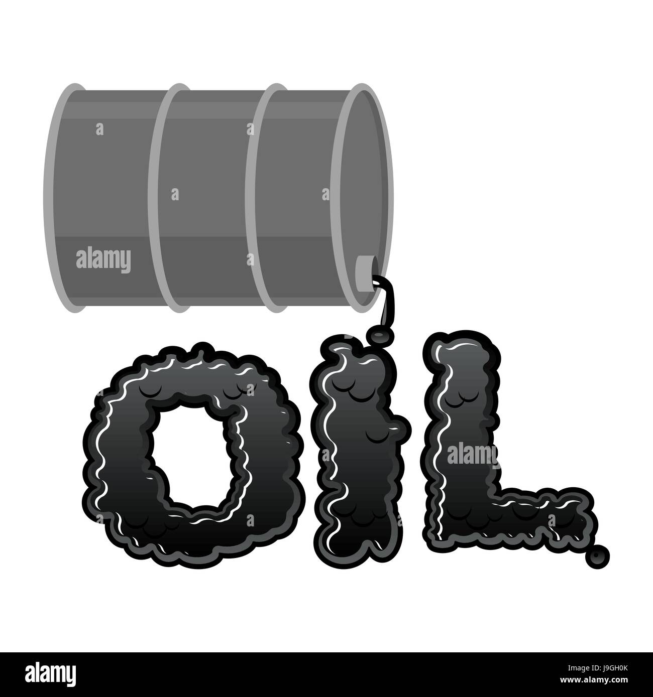 Oil lettring. Liquid black letters and barrel of petroleum. flowable