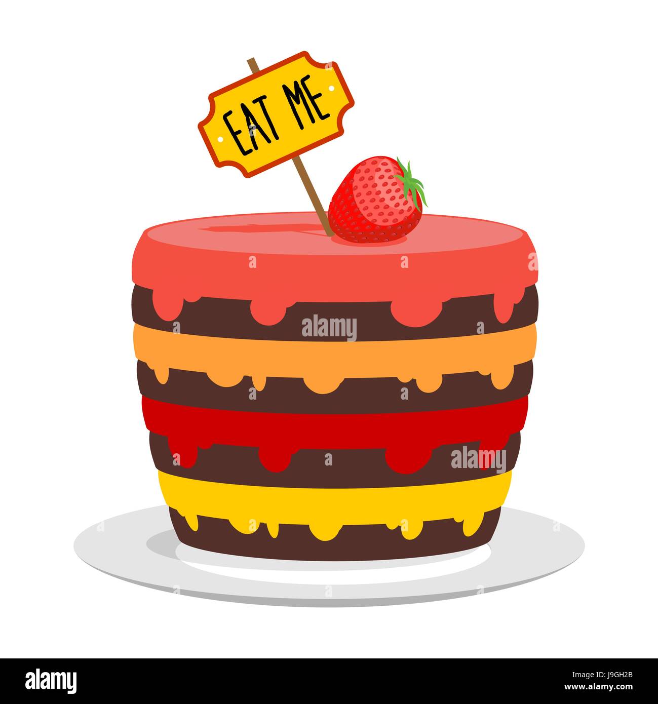 Eat me. Big cake with strawberries. Magic pie from Alice in Wonderland  Stock Vector Image & Art - Alamy