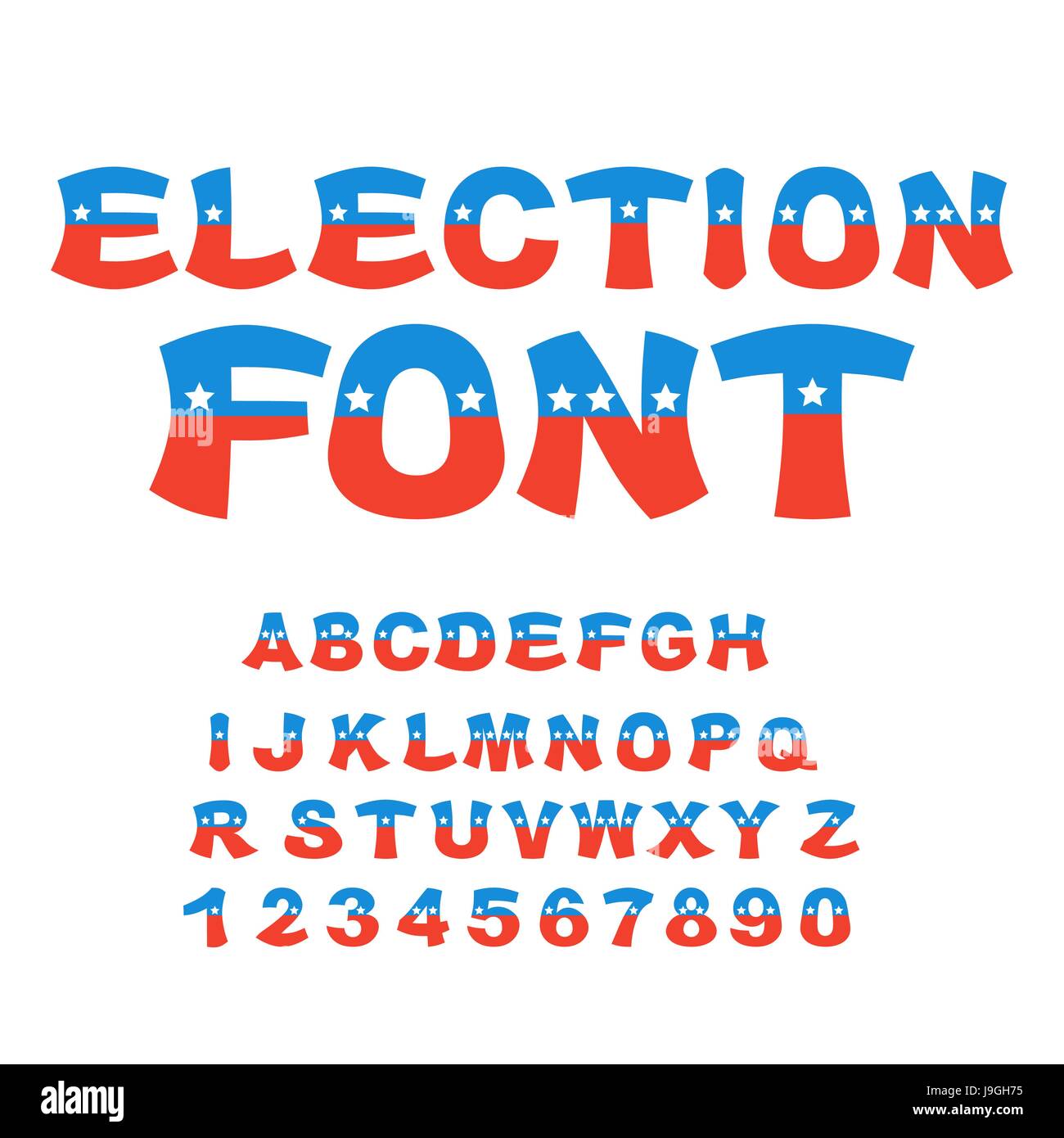 Election font. Political debate in America alphabet. USA National ABC