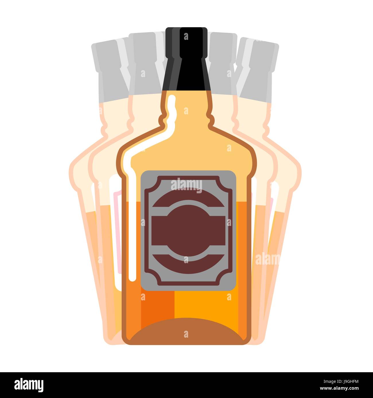 Drunkenness. Whiskey Bottle seeing double. Drink Scotch hallucination. Tequila on white background. Alcohol illustration Stock Vector