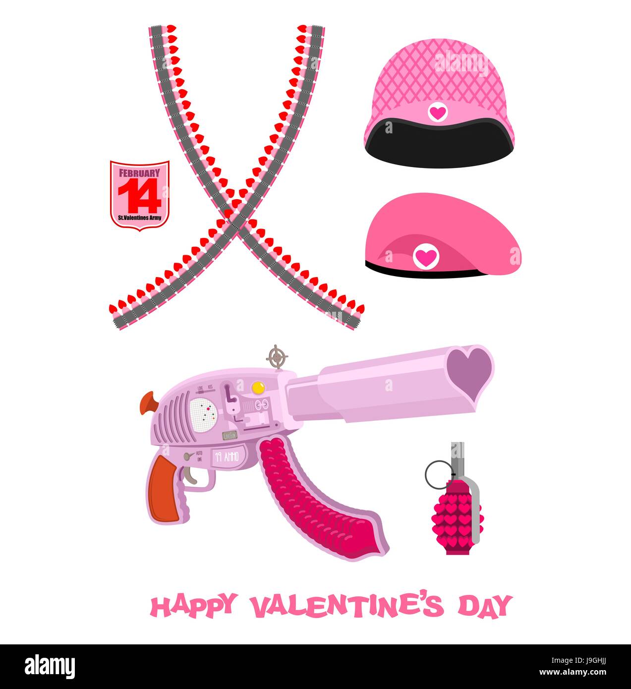 Weapons Cupid Set. Military love accessories. Breaking guarantor with