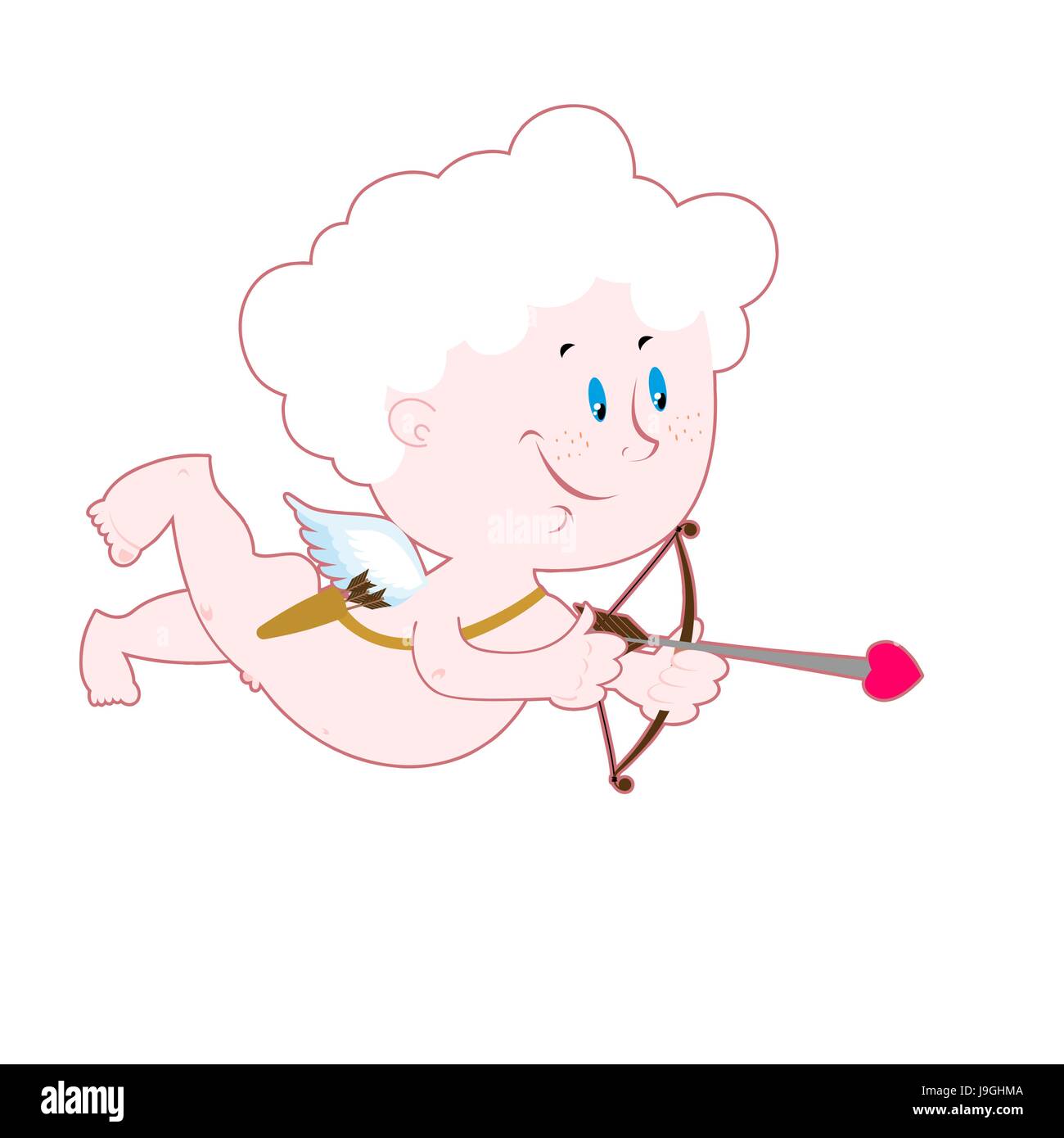 Cupid with white hair. Angel with wings shoots from bow. Arrows with hearts. Character for Valentine. Beautiful blond Cupid for Valentines holiday 14  Stock Vector